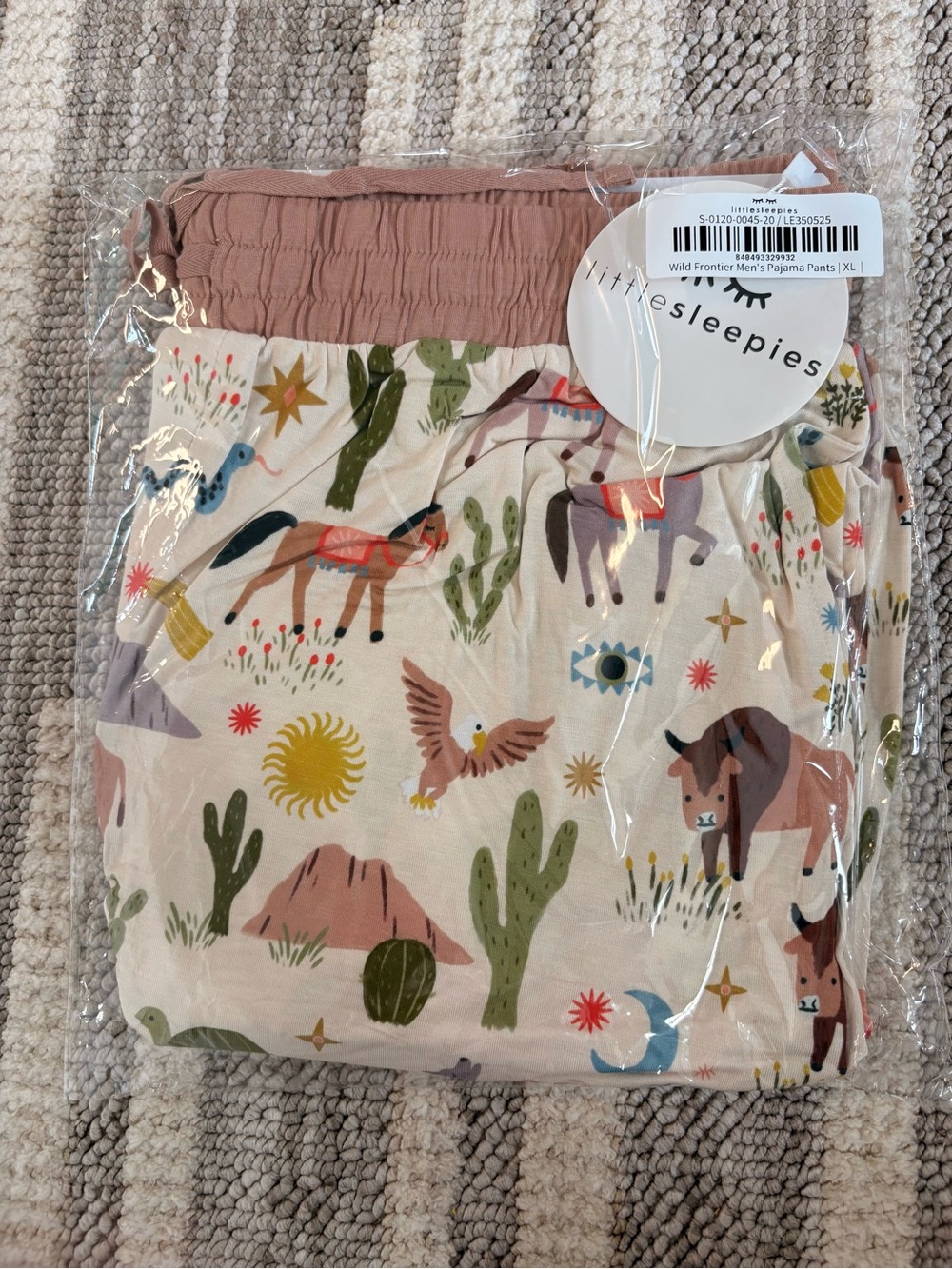 Little Sleepies Cream Wild Frontier Pajama Pants with Pink Waistband